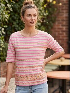 Jcrew Short sleeve Embroidered Striped Tee Neon Size S